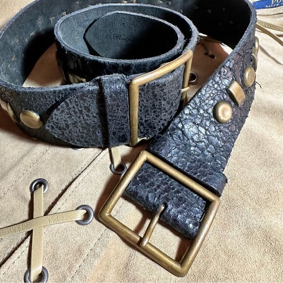 Ralph Lauren Collection Spring \'17 Italian Black Studded Distressed Leather Belt main image 16